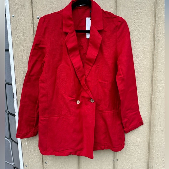 MNG Casual Linen Red Blazer Oversized Size XXS - Picture 1 of 5